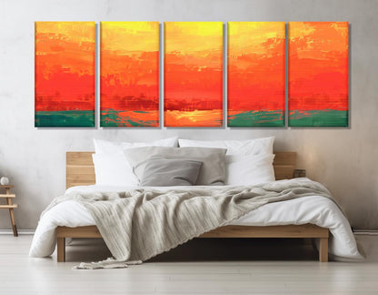 Abstract Orange Sunset Painting Canvas Print, Framed and Ready to Hang