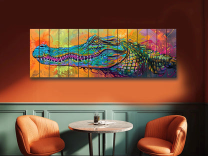 Abstract Crocodile, Alligator Graffiti Printed On Wood– Predators Wall Art