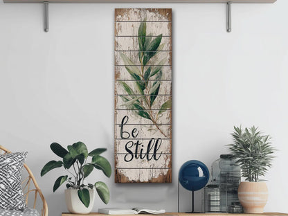 Rustic Wood Wall Art – Be Still Scripture Quote on Natural Wood Print
