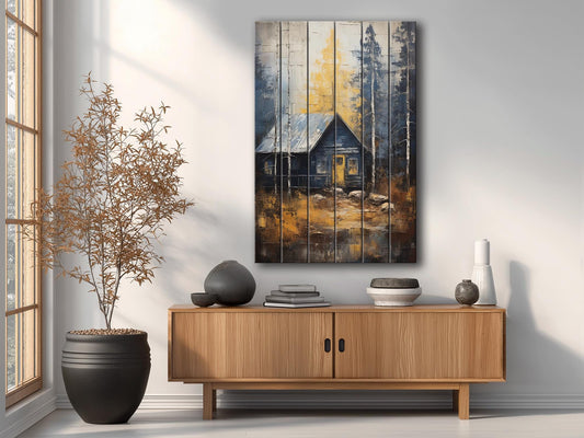 Rustic Cabin Wall Art – Natural Wood Print | Vintage Farmhouse Wall Decor