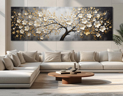 Gold Blossom Canvas Luxury Wall Art - Floral Bedroom Print | Ready to Hang