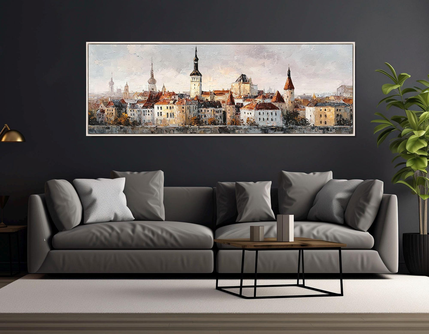Vintage Tallinn Old Town Canvas Print, Retro Estonia Painting, Framed and Ready to Hang