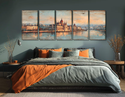 Budapest Skyline Canvas Vintage City Print – Framed Cotton Wall Art Ready to Hang