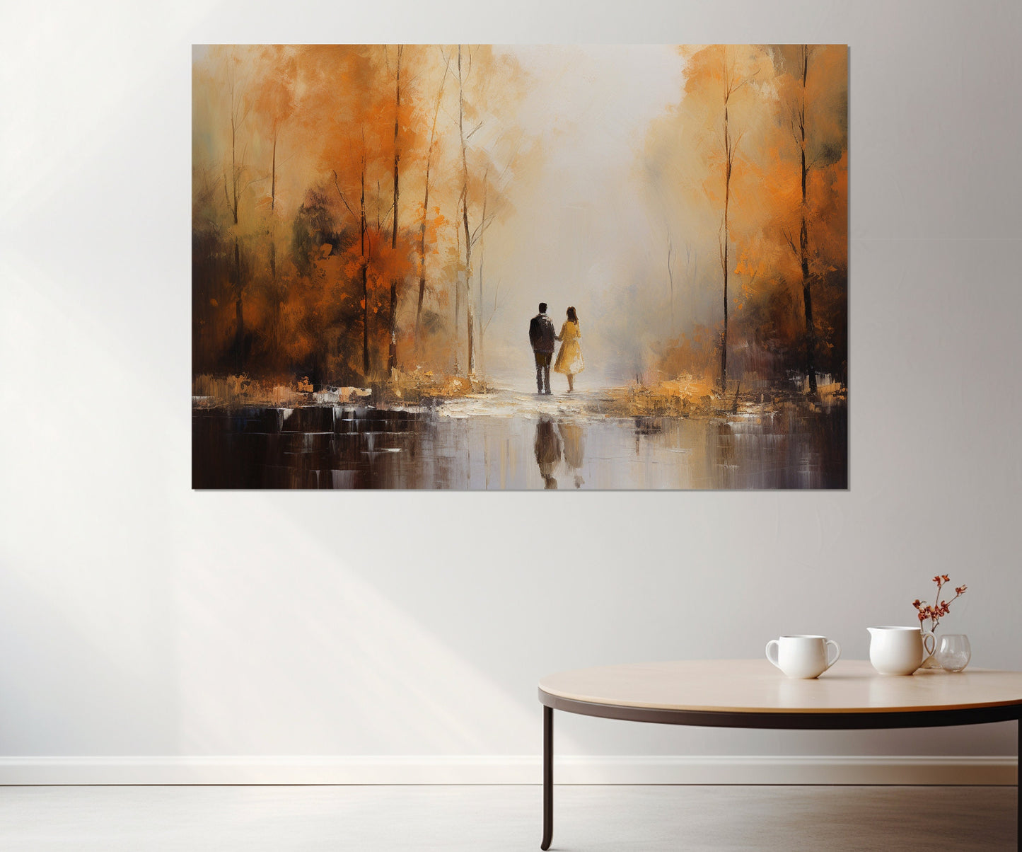 Autumn Forest Canvas Print - Romantic Couple Wall Decor, Ready to Hang Framed Art