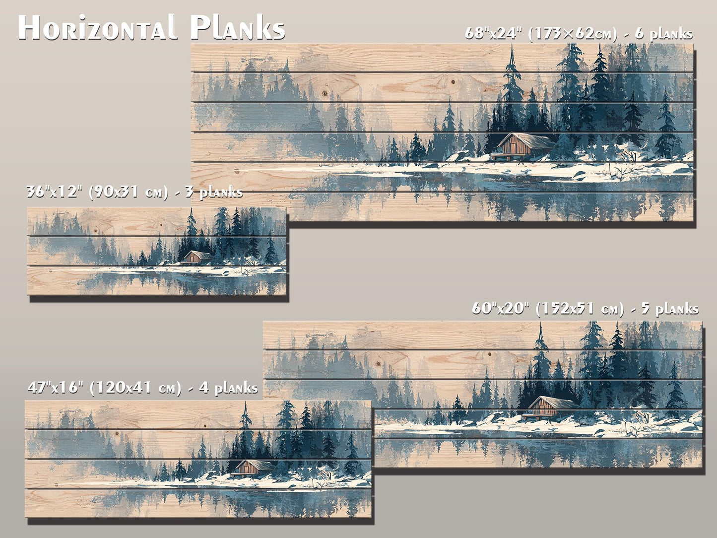 Wood Wall Art – Peaceful Snowy Landscape with Rustic Barn Print on Natural Wood