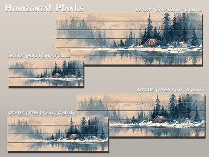 Wood Wall Art – Peaceful Snowy Landscape with Rustic Barn Print on Natural Wood