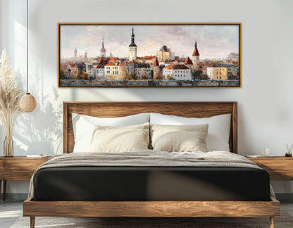 Vintage Tallinn Old Town Canvas Print, Retro Estonia Painting, Framed and Ready to Hang