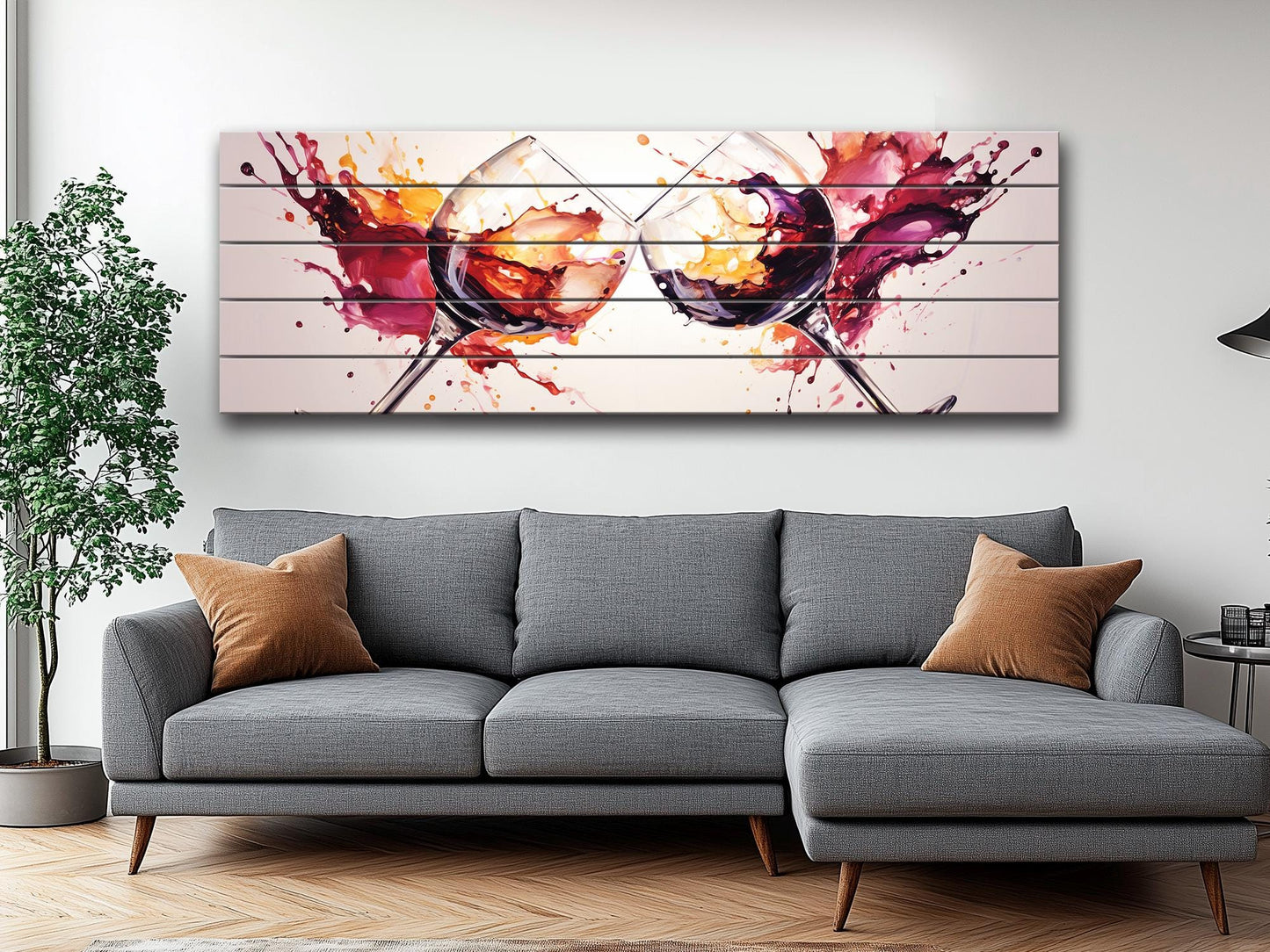 Wood Wall Art – Rustic Wine Glass Wall Decor Printed on Wood Planks, Ready to Hang