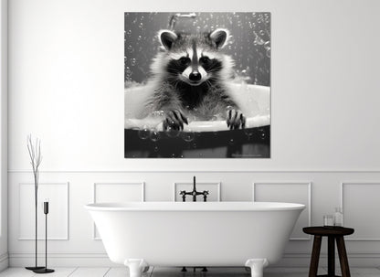 Raccoon Bathroom Wall Art – Cute Black and White Canvas Print | Nursery Decor