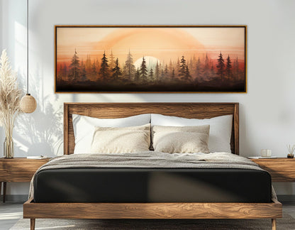Sunset Pine Trees Canvas - Vintage Landscape Art | Framed & Ready to Hang