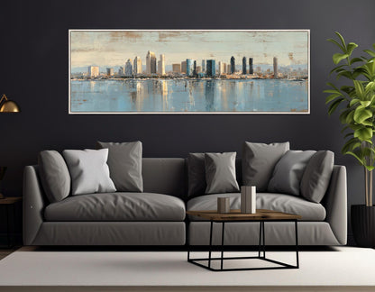 San Diego Canvas Print – Rustic Framed Cotton Canvas, Retro Skyline Wall Art