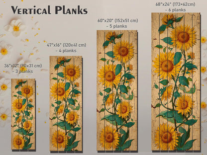 Sunflowers Wood Art – Rustic Wall Decor | Vibrant Floral Print on Natural Wood Planks
