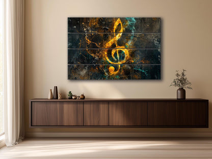 Treble Clef Wall Art - Rustic Wood Plank Painting with Organic Texture