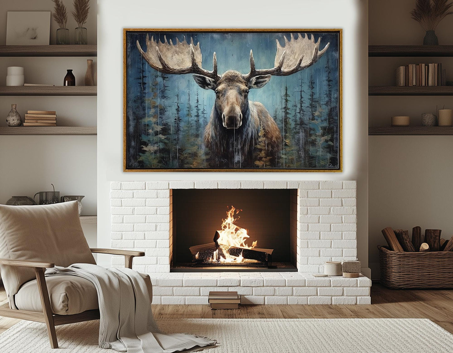 Rustic Moose Canvas Print – Framed Canvas Print | Ready to Hang Moose Wall Art