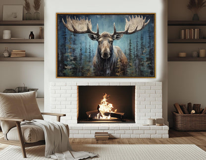 Rustic Moose Canvas Print – Framed Canvas Print | Ready to Hang Moose Wall Art