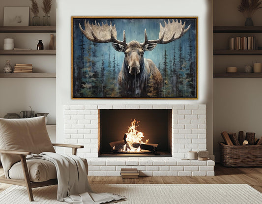 Rustic Moose Canvas Print – Framed Canvas Print | Ready to Hang Moose Wall Art