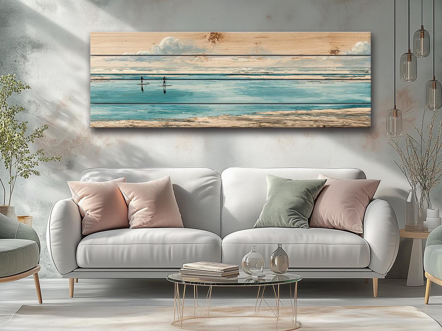 Paddle Boards Wall Art – Minimalist Coastal Wood Print for Beach House Decor