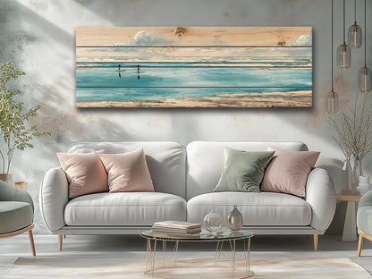 Paddle Boards Wall Art – Minimalist Coastal Wood Print for Beach House Decor