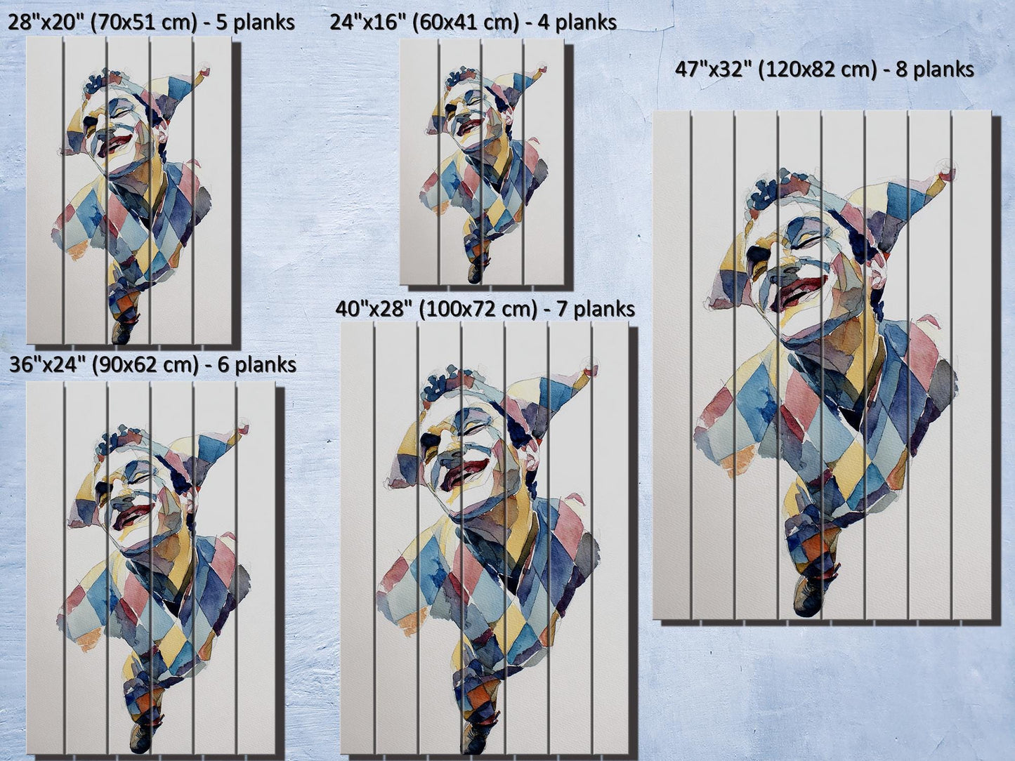 Wooden Wall Art - Rustic Wood Print Jester Watercolor on Natural Wood Plank Painting