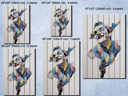 Wooden Wall Art - Rustic Wood Print Jester Watercolor on Natural Wood Plank Painting