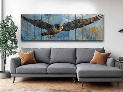 Peregrine Falcon Wall Art – Rustic Wood Decor | Majestic Bird Print Panel