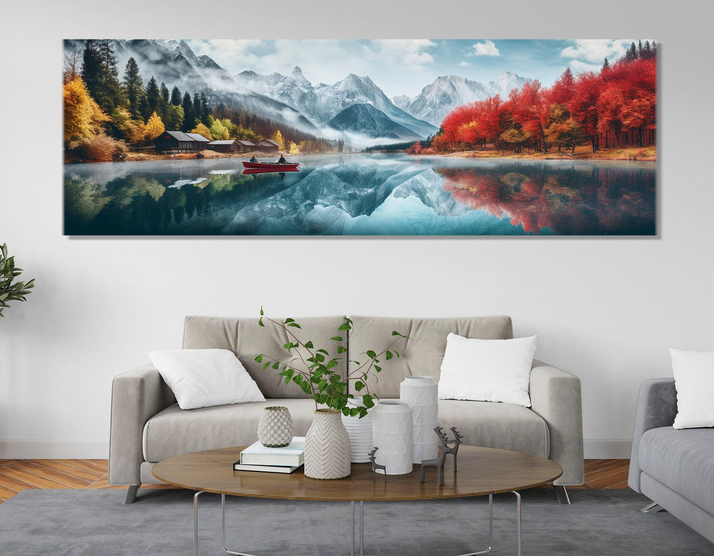Banff Landscape Painting - Large Abstract Lake Canvas Wall Decor | Ready to Hang