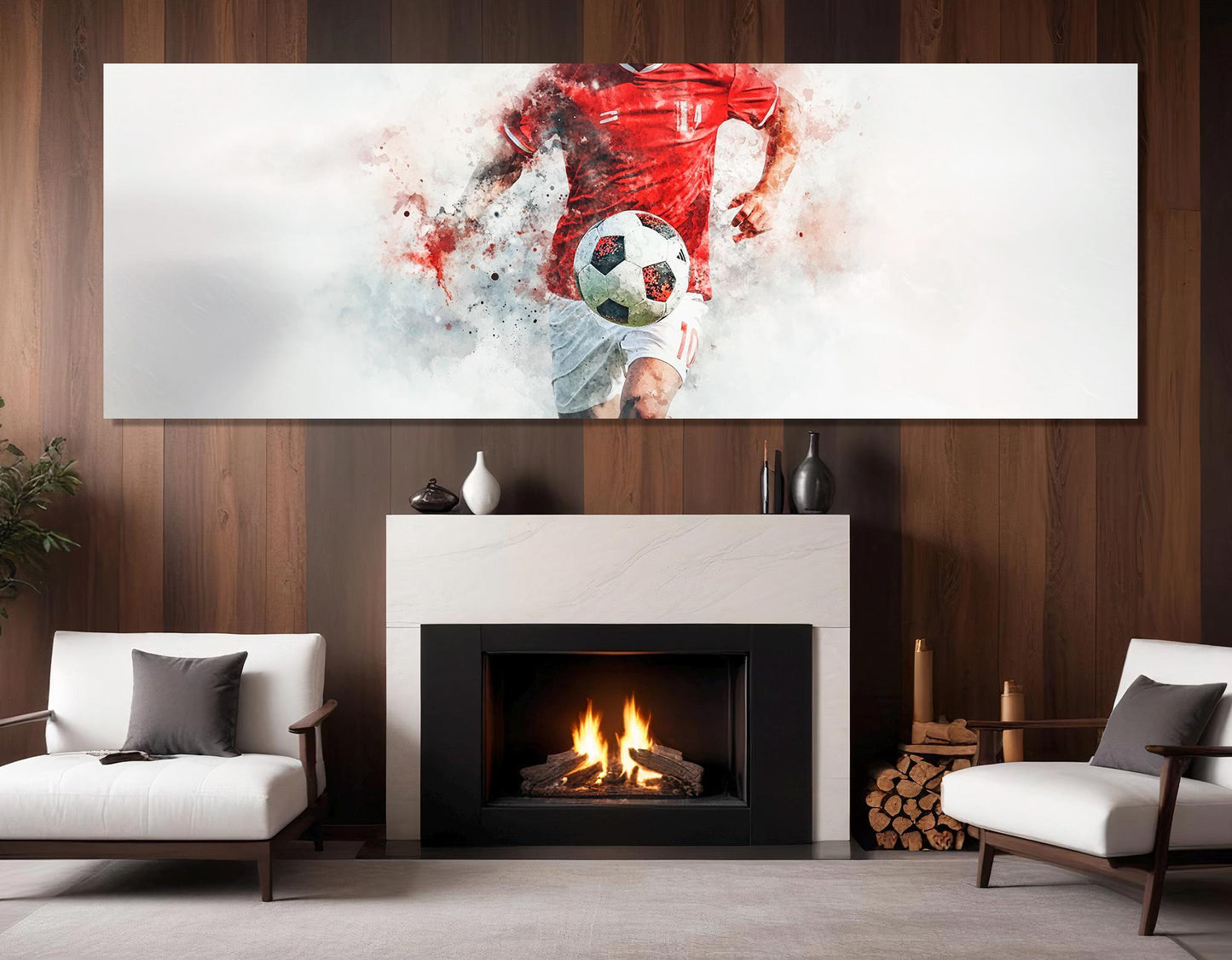 Abstract Soccer Canvas Print, Soccer Watercolor Painting, Framed and Ready to Hang