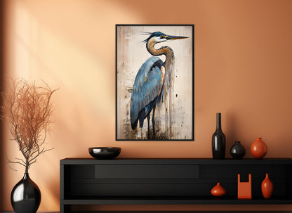 Heron Canvas Print – Large Gentle Tones Abstract Birds Wall Art, Ready to Hang