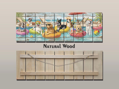 Dog Pool Wall Art – Funny Dog Painting On Rustic Wood For Summer Pool Party