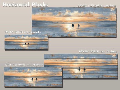 Sunrise Beach Yoga Print – Natural Wood Wall Art | Coastal Yoga Decor