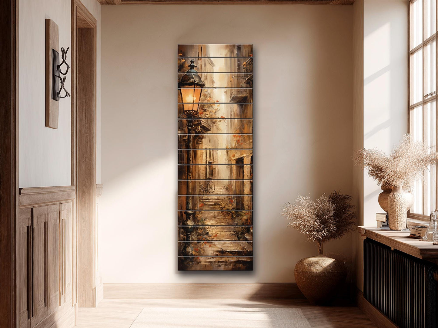 Vintage Street Wall Art – Old European Alleyway Printed on Natural Wood Panel