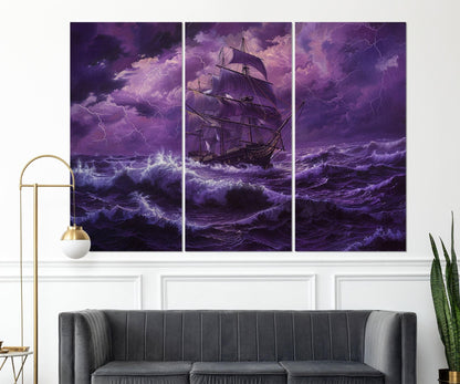 Vintage Sailing Ship Canvas – Stormy Sea Painting | Framed & Ready to Hang