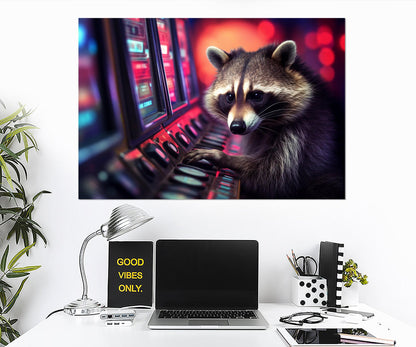 Raccoon Canvas Print - Funny Casino Wall Art | Framed Gallery Wrapped Cotton Canvas