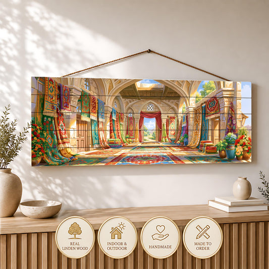 Persian Carpet Bazaar Canvas Print, Oriental Market Wall Art, Colorful Textile Shop Painting, Middle Eastern Decor