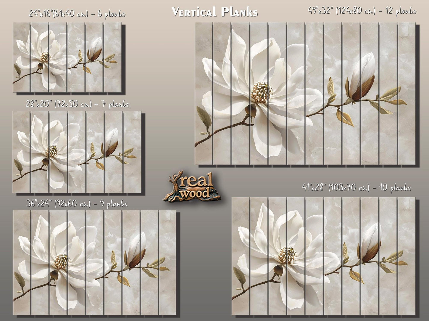 Wood Wall Art – Magnolia Flower Print | Natural Wood Decor, Modern Floral Painting