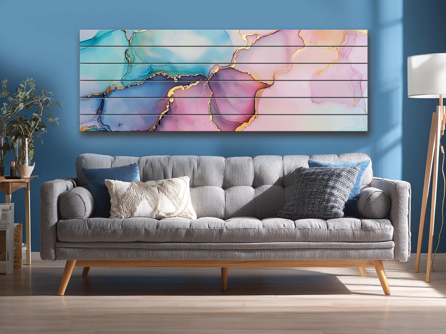 Pastel Marble Wall Art - Colorful Abstract Painting on Natural Wood Print