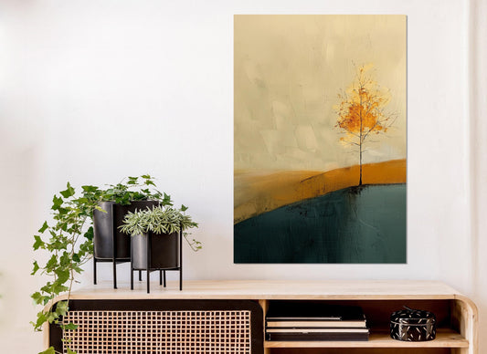 Minimalist Golden Tree Canvas – Ukiyo Wall Art | Framed Canvas Print, Ready to Hang