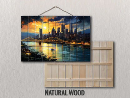 Pittsburgh Wall Art - Rustic Wood Wall Decor With Unique Grain & Fade Resistant Print