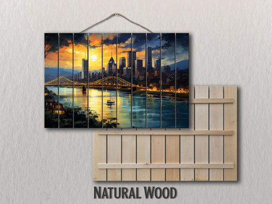 Pittsburgh Wall Art - Rustic Wood Wall Decor With Unique Grain & Fade Resistant Print