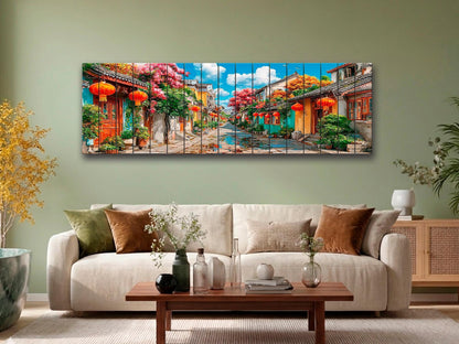 Old Shanghai Wood Wall Art, Chinese Street Scene Print on Wood