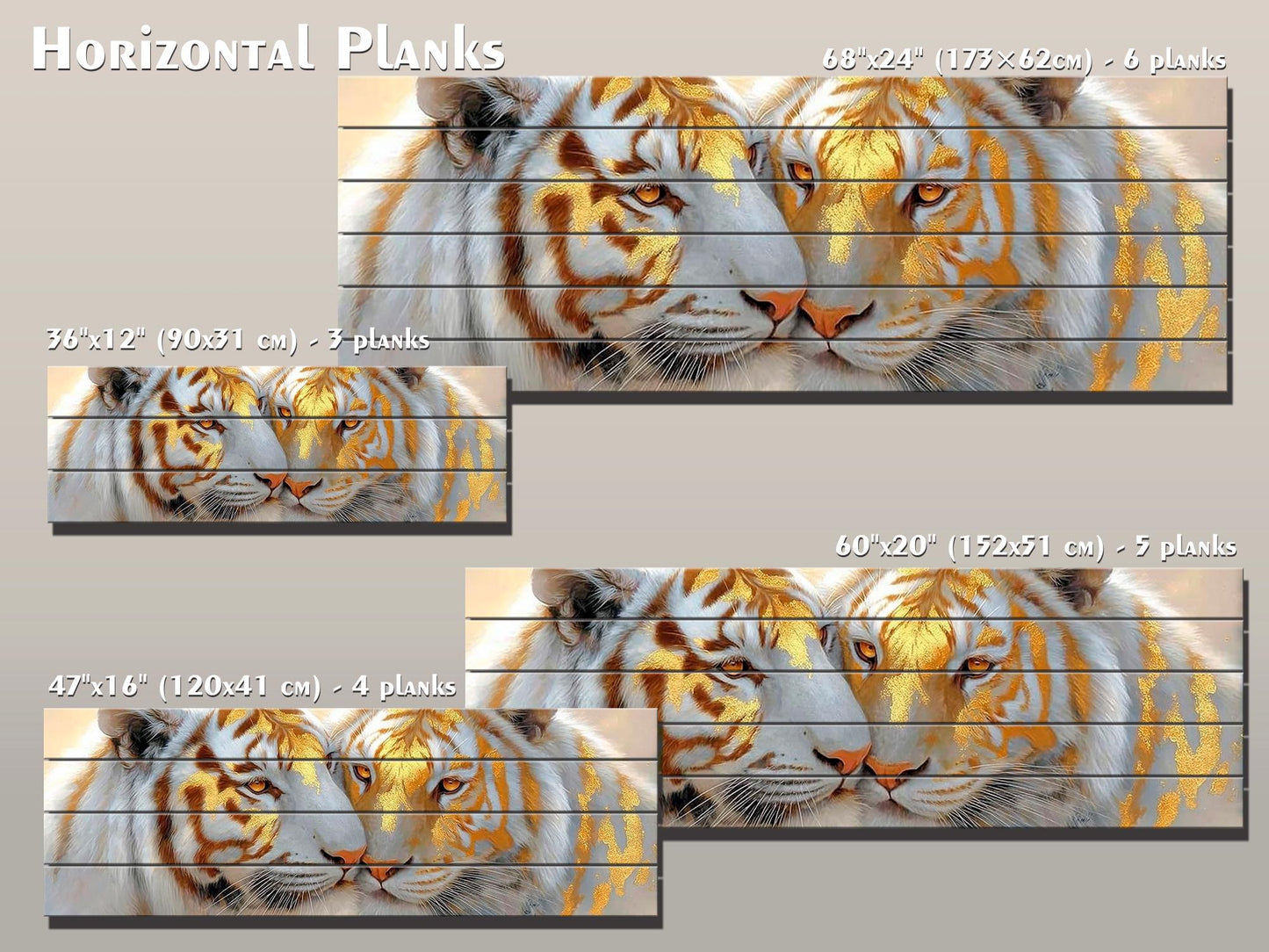Tiger Couple Print on Wood, Majestic Wildlife Painting, Romantic Animal Wall Decor