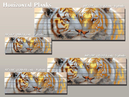 Tiger Couple Print on Wood, Majestic Wildlife Painting, Romantic Animal Wall Decor