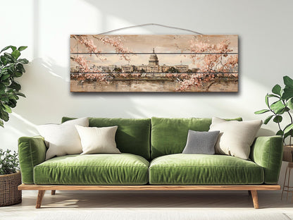 Washington DC Wood Print – Rustic Cityscape Wall Art With Capitol Cherry Blossoms