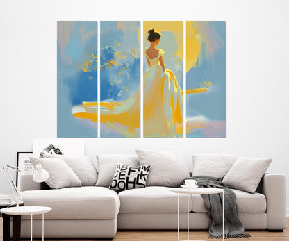Yellow Dress Canvas Abstract Woman Painting Print – Framed Gallery Wrapped Art