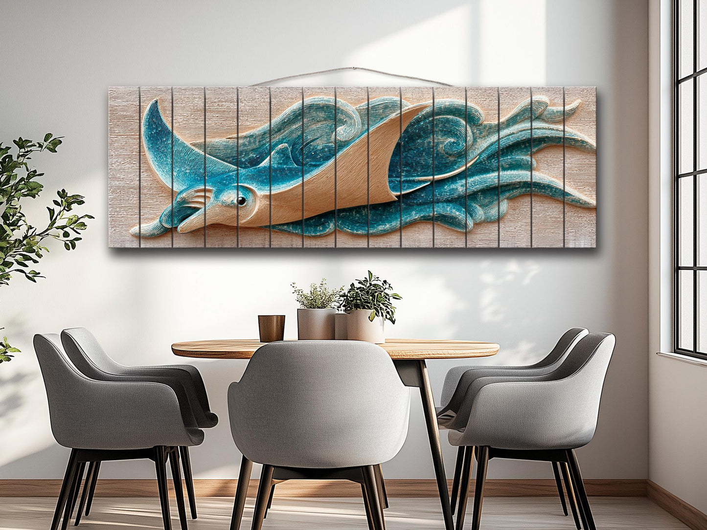 Manta Ray Wood Print – Coastal Wall Art With Rustic Nautical Decor