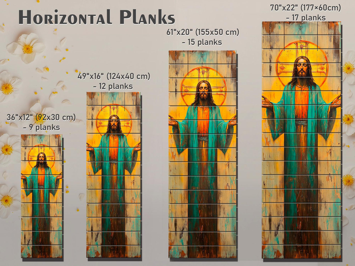 Jesus Christ with Open Arms Painting on Natural Wood – Rustic Religious Print, Christian Wall Decor, Biblical Wall Art, Church Wall Decor