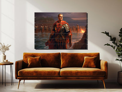 Julius Caesar Wood Print – Roman Wall Art | Crossing Rubicon Painting on Wood
