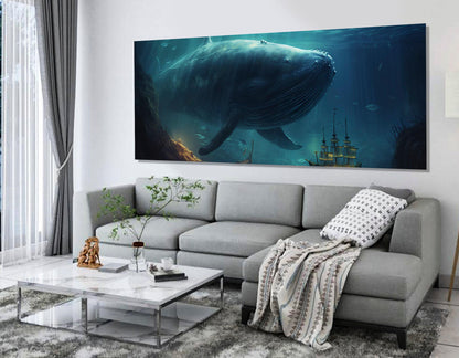 Abstract Whale Canvas Print, Large Underwater Wall Art, Framed and Ready to Hang