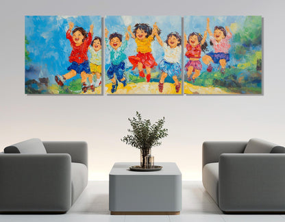 Kids Canvas Wall Art – Joyful Colorful Kids Painting, Framed Canvas Print Ready to Hang