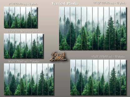 Rustic Wood Wall Art - Pine Forest Print on Natural Wood Planks | Misty Foggy Decor